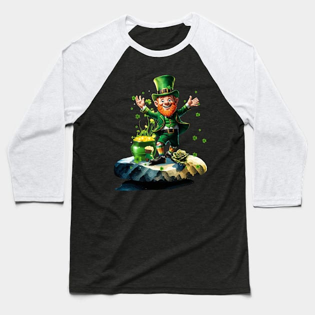 Funny happy  leprechaun with rainbow Baseball T-Shirt by Nicky2342